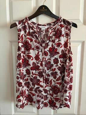 Workshop Red floral sleeveless blouse L